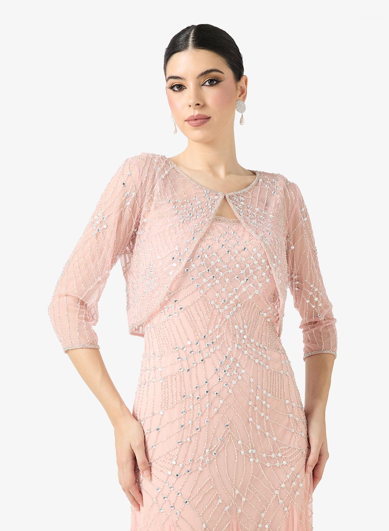 نمشي x فستان سهرة مزين مع بوليرو - Image 3